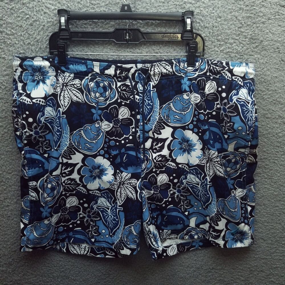 Nautica Men's 2XL Floral Blue Trunks Swimwear 100% Polyester 46.5" 6.25" 14"
